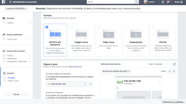 creazione dell'annuncio in Facebook Ads Manager