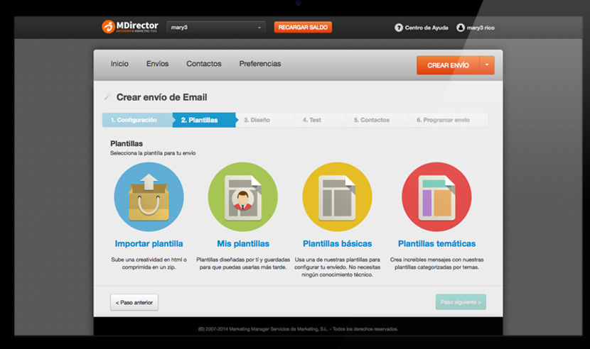 Panel de control plantillas de Email