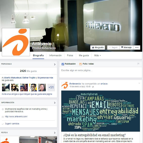 página de Antevenio en Facebook