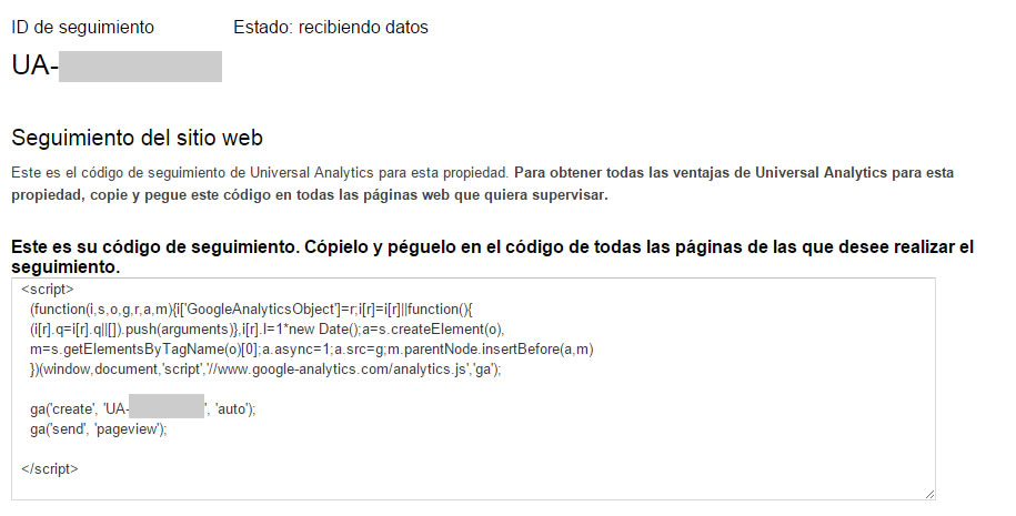 ejemplo de código JavaScript de Google Analytics