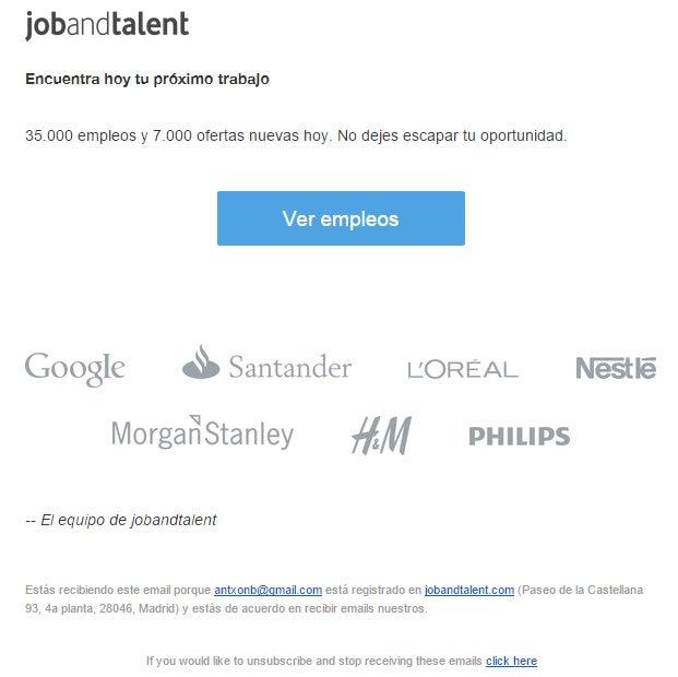 ejemplo de newsletter: Job and Talent