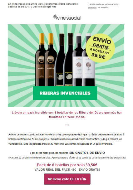 ejemplo de newsletter: wineissocial