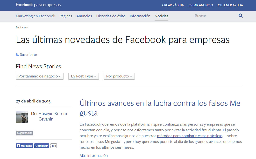 blog oficial de Facebook