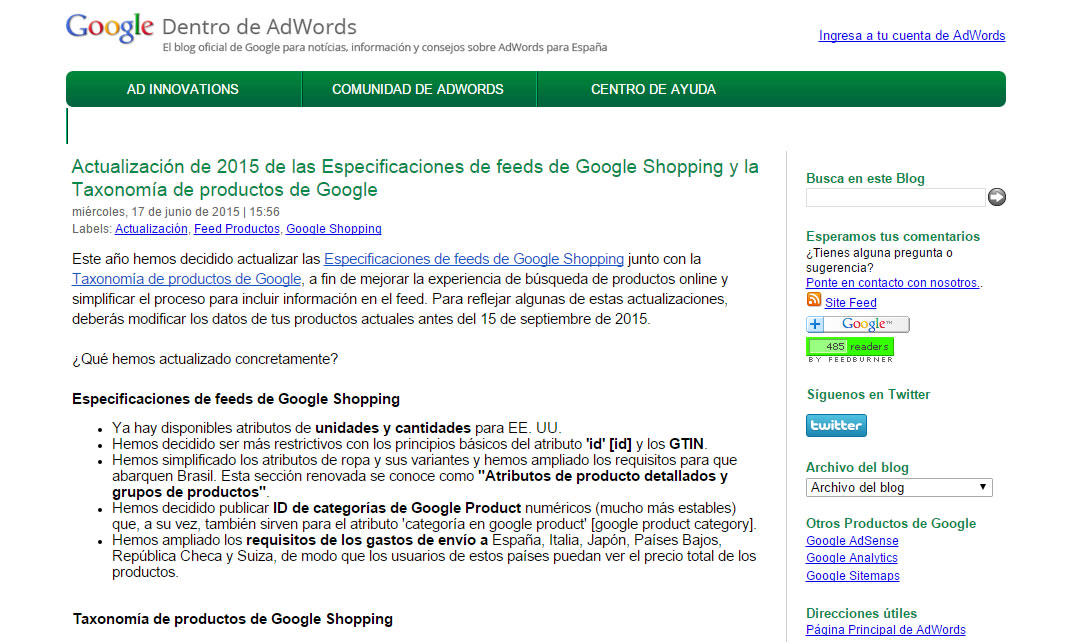 blog oficial de Adwords