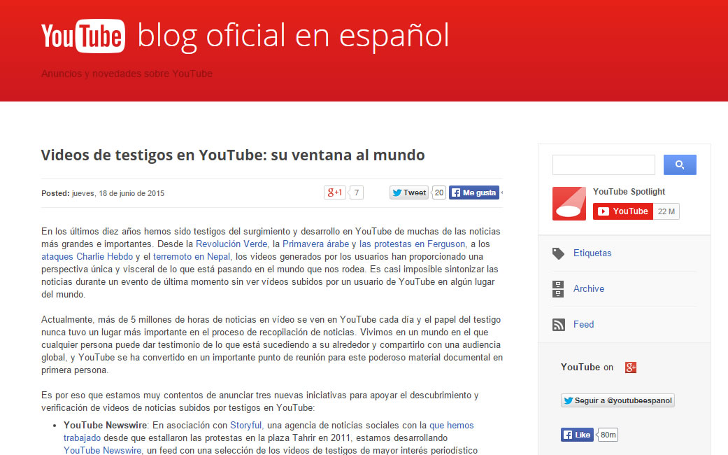 blog oficial de YouTube