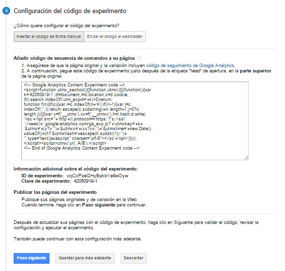 Código de conversión de Google Analytics para tests A/B
