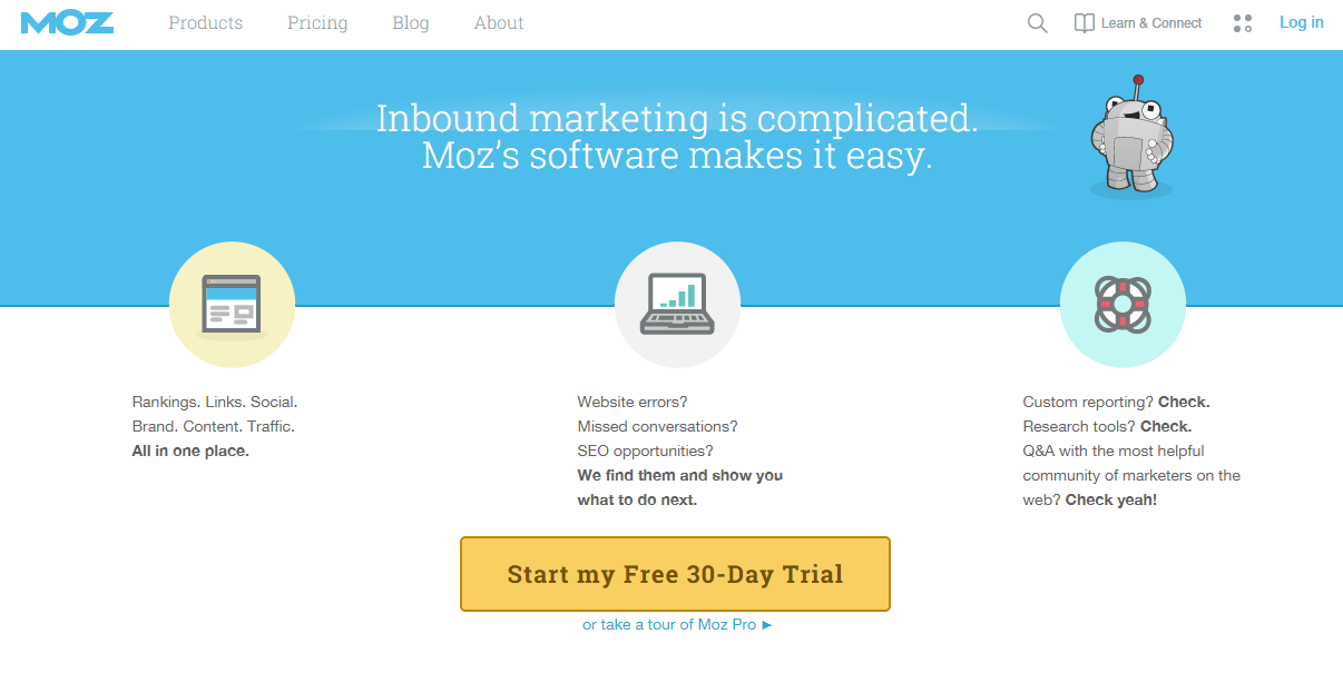 emplazamiento de la CTA en la landing page de Moz