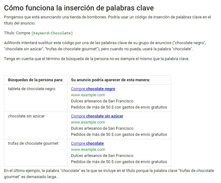 inserción dinámica de keywords
