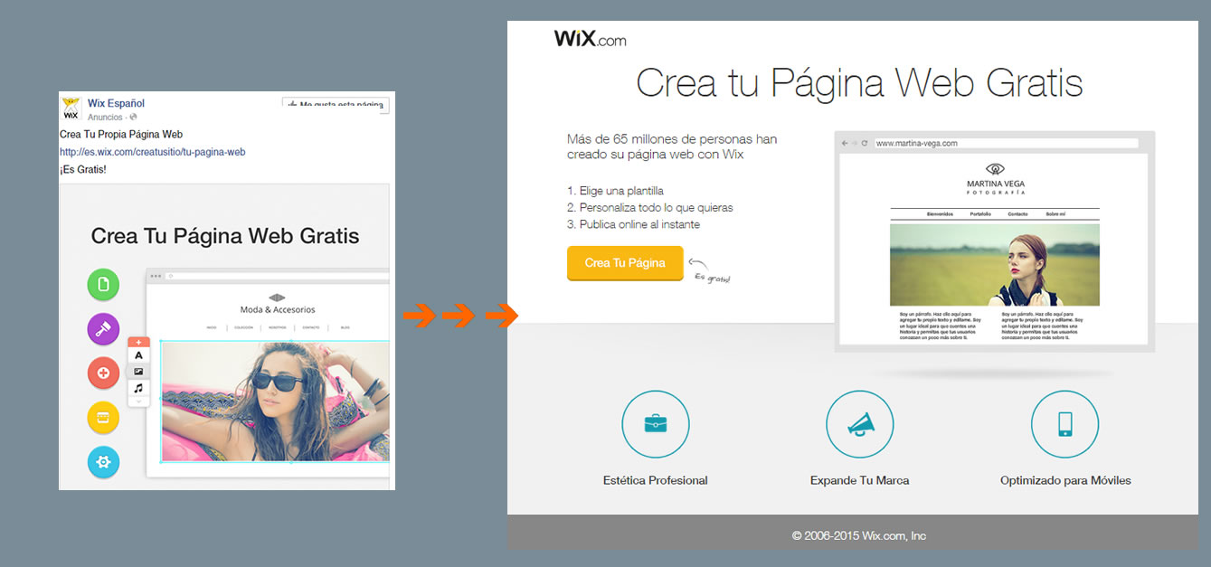 ejemplo de landing page eficaz para Facebook Ads: Wix