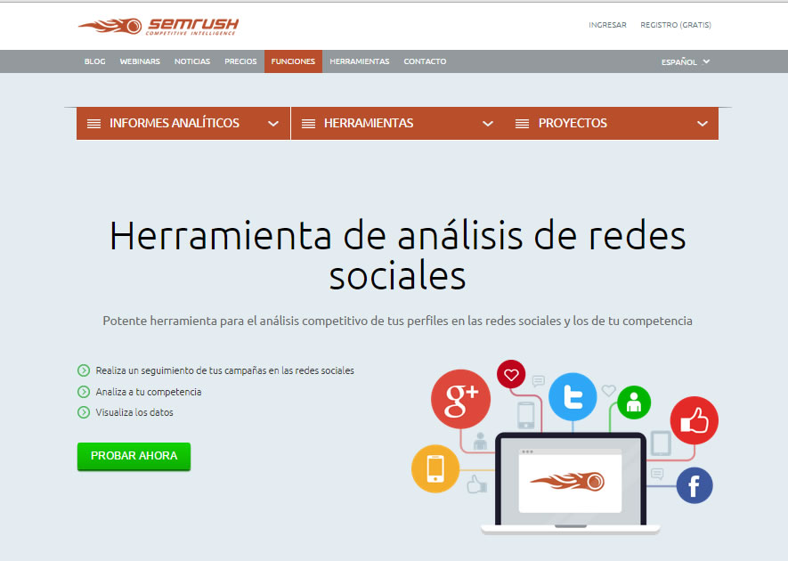 landing page de venta de servicios: Semrush