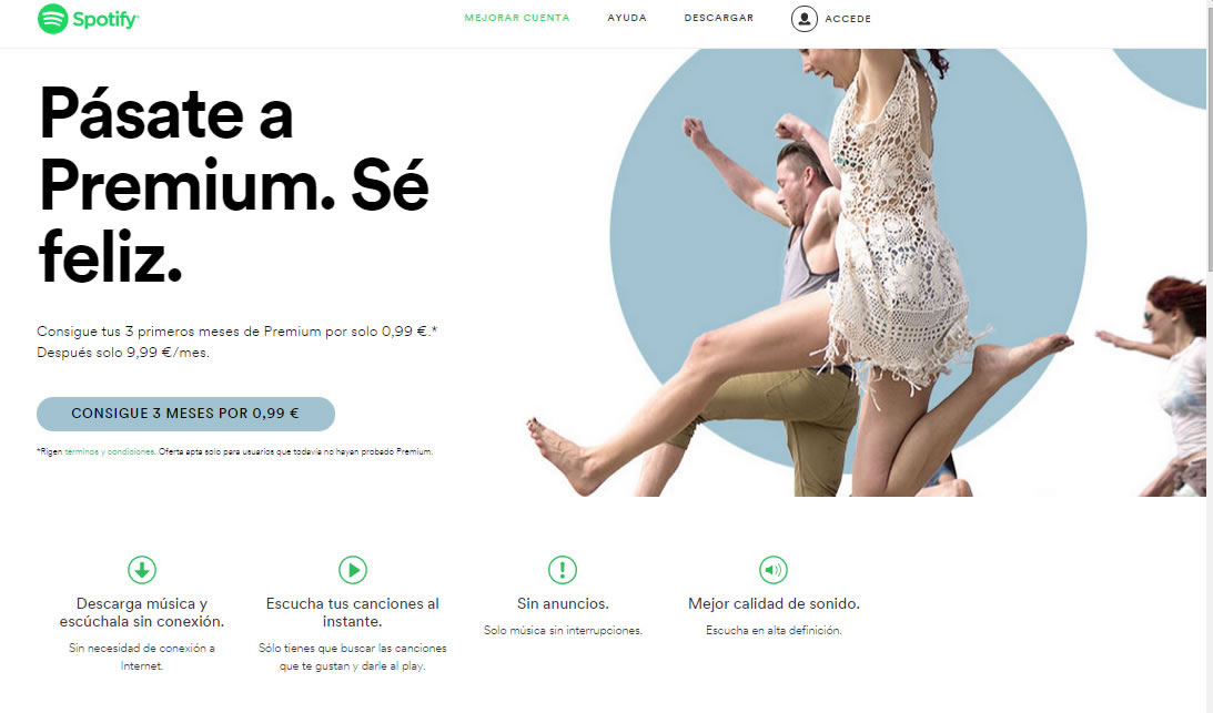 landing page de venta de servicios: Spotify