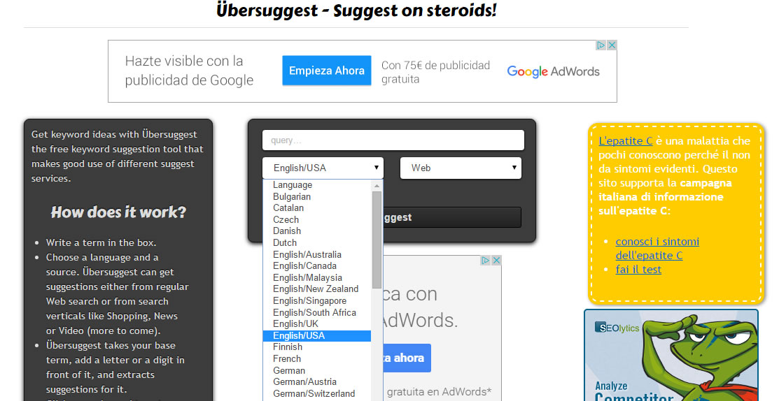 alternativas a Google Keyword Planner: Ubersuggest