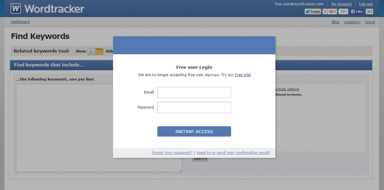 alternativas a Google Keyword Planner: WordTracker