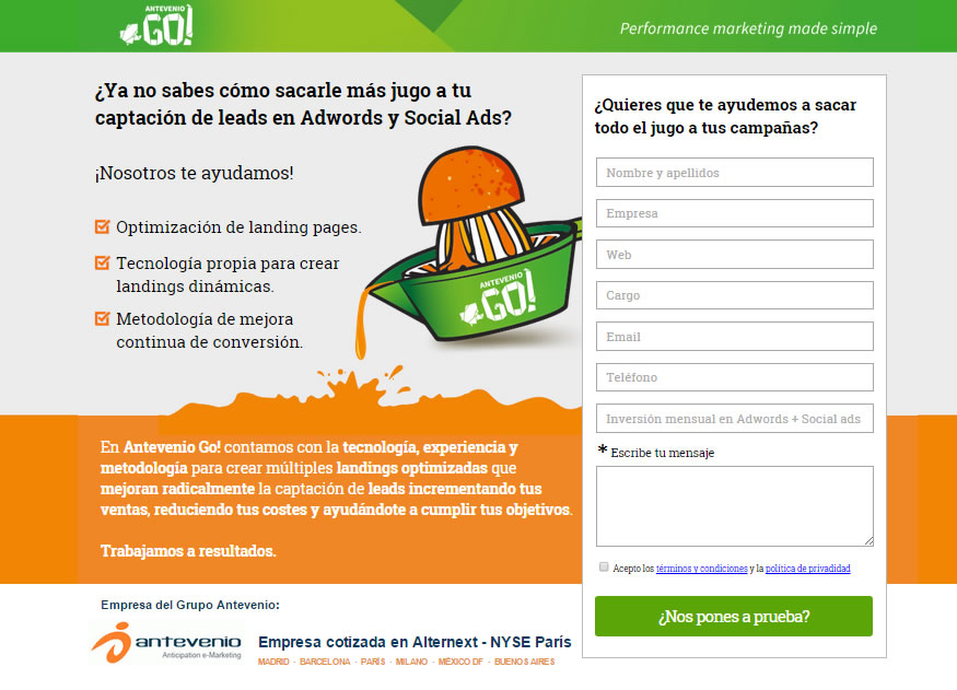 Antevenio Go! - mensajes efectivos para landing pages