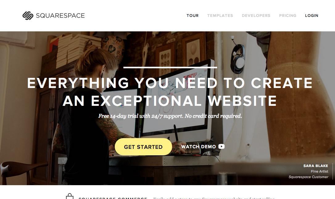 landing pages para startups: SquareSpace