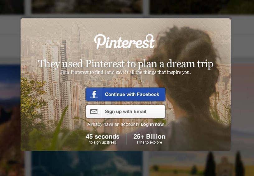características de una landing page: Pinterest