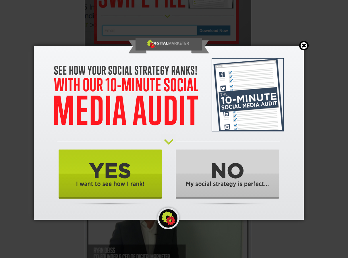 características de una landing page: Ventana emergente