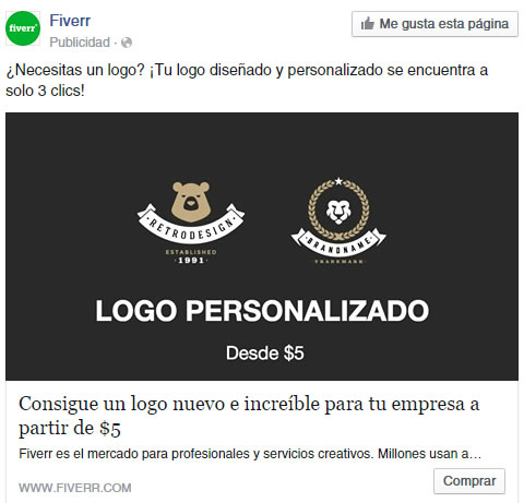 anuncio en Facebook de Fiverr