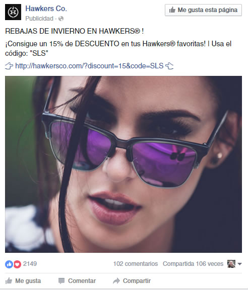 anuncio en Facebook de Hawkers