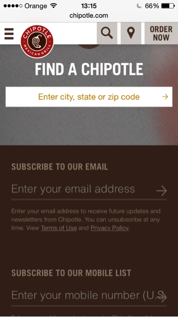 landing pages adaptadas al móvil : Chipotle