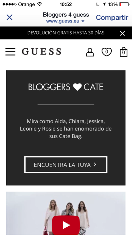 landing pages adaptadas al móvil : Guess
