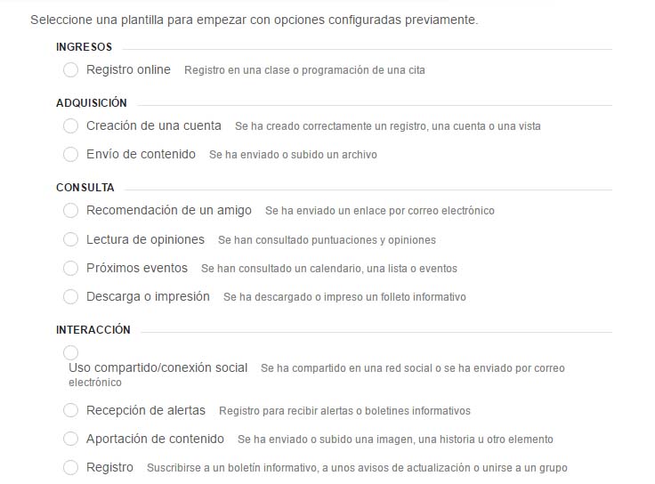 configurar objetivos de conversión en Google Analytics - Paso 1