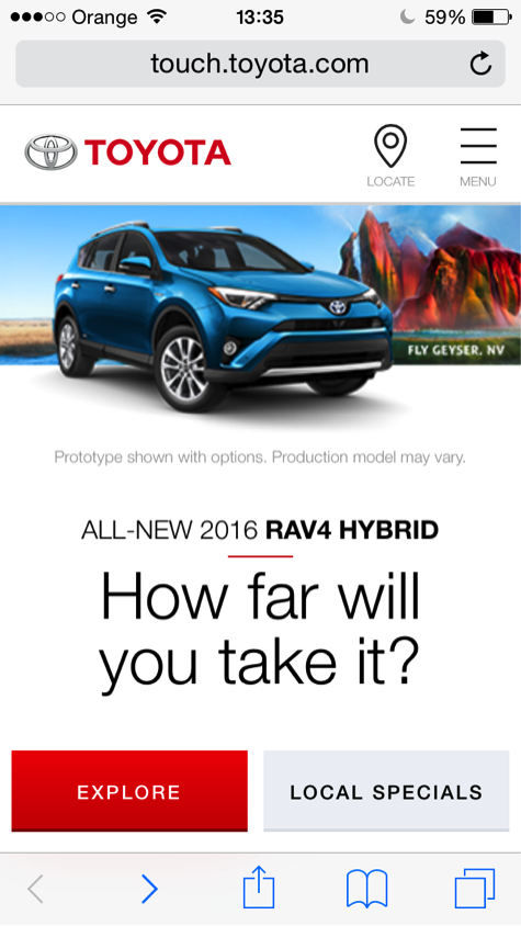 landing pages adaptadas al móvil : Toyota