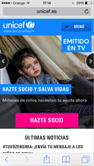 landing pages adaptadas al móvil : Unicef