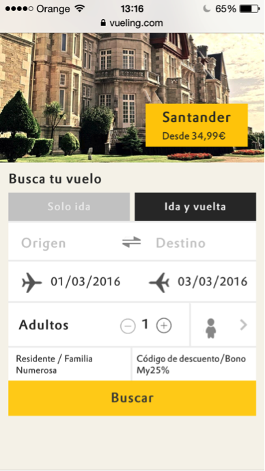 landing pages adaptadas al móvil : Vueling