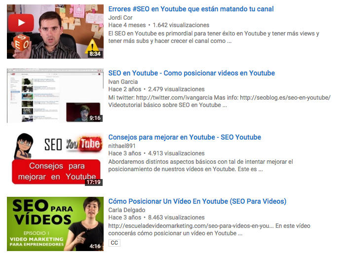 miniaturas de vídeos en Youtube