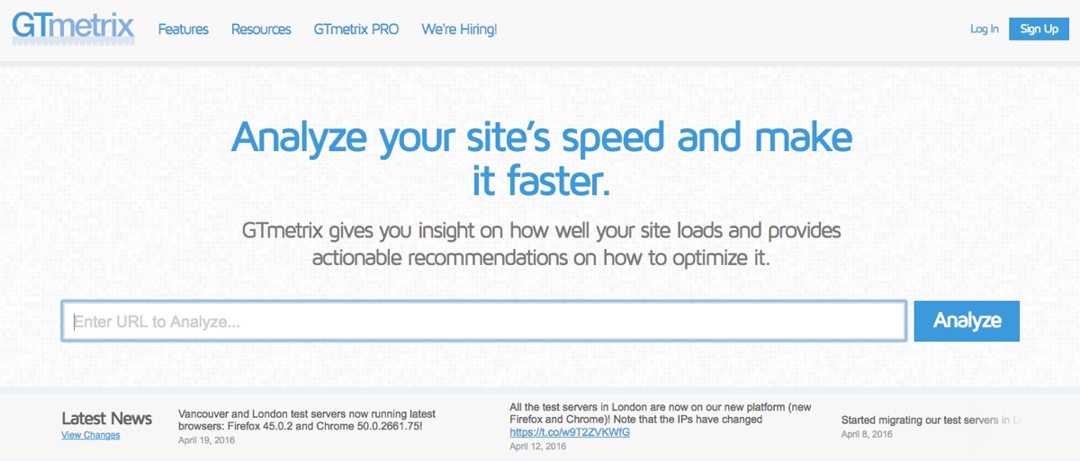 velocidad de la página