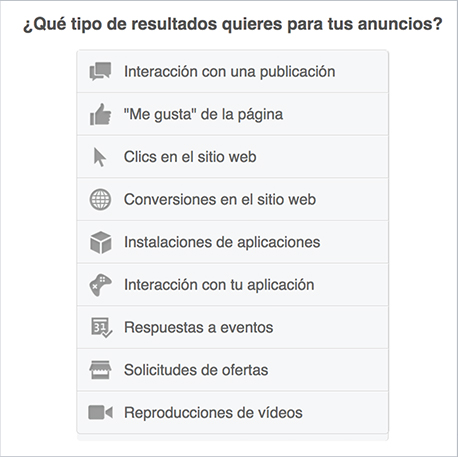 Objetivos de Facebook Ads