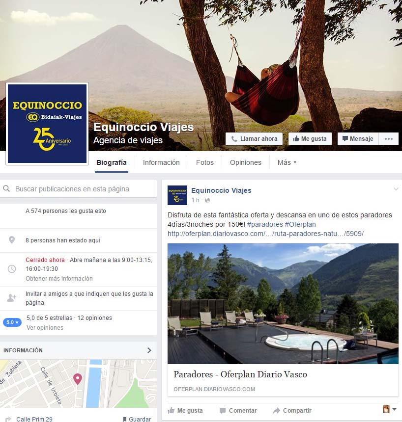 botones "call to action" en Facebook - Equinoccio Viajes