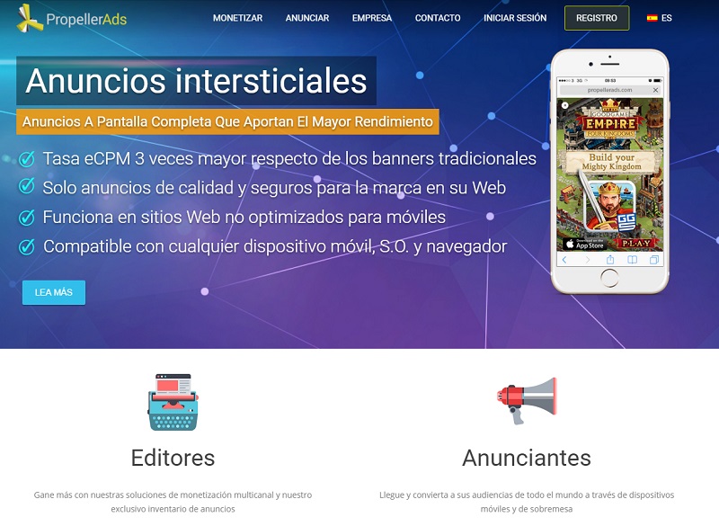 webs que te ayudarán a ganar dinero con un blog: PropellerAds