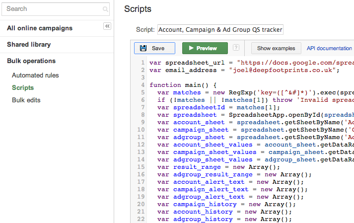 scripts para Google Adwords: Nivel de calidad de la cuenta