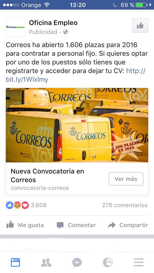 botones "call to action" en Facebook - Correos