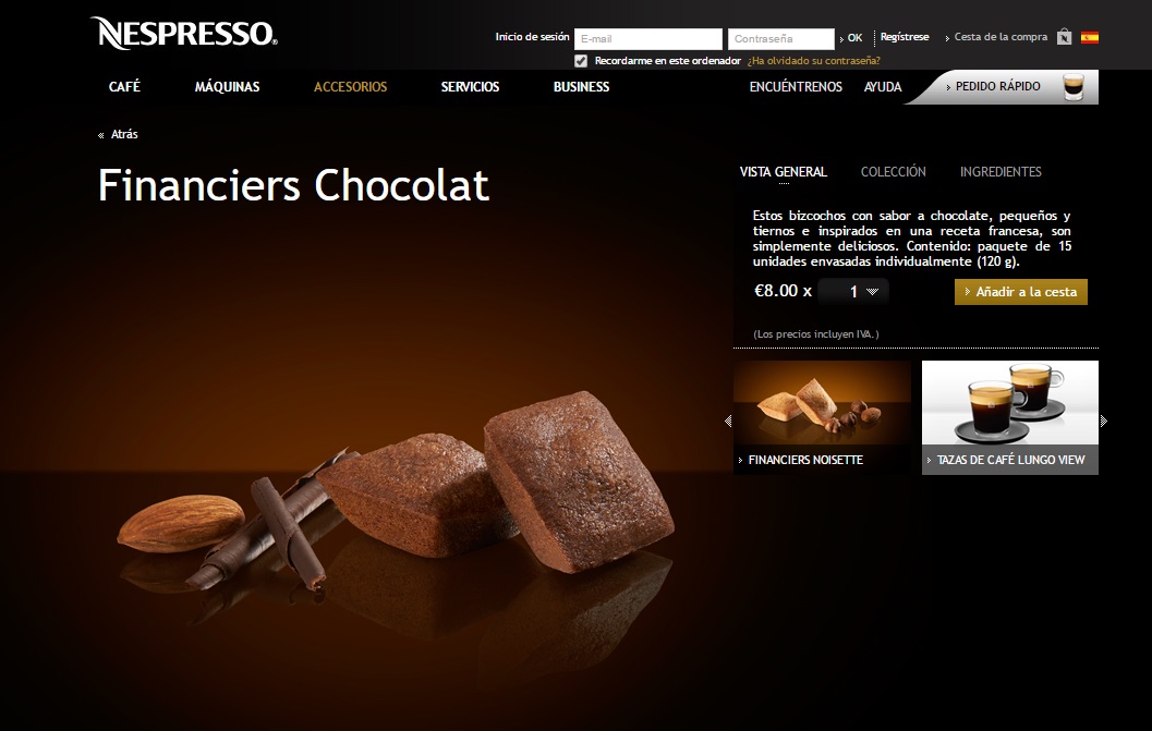 organización de una landing page: Nespresso