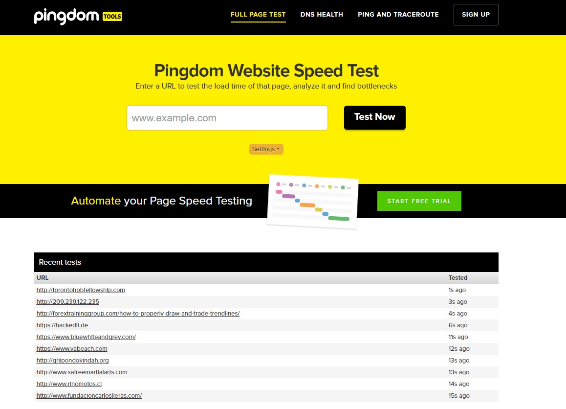 herramientas para analizar la velocidad de descarga de una web: Pingdom