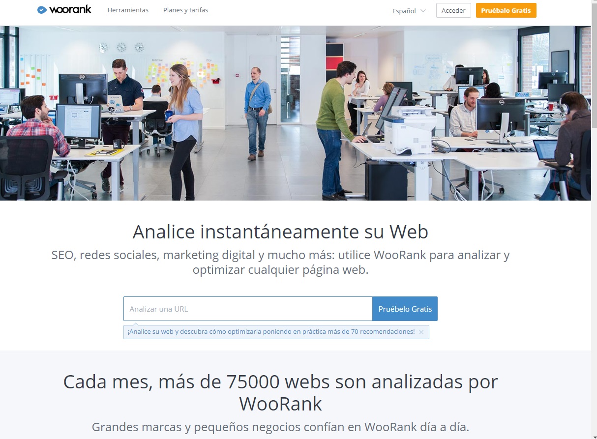 herramientas para analizar la velocidad de descarga de una web: Woorank