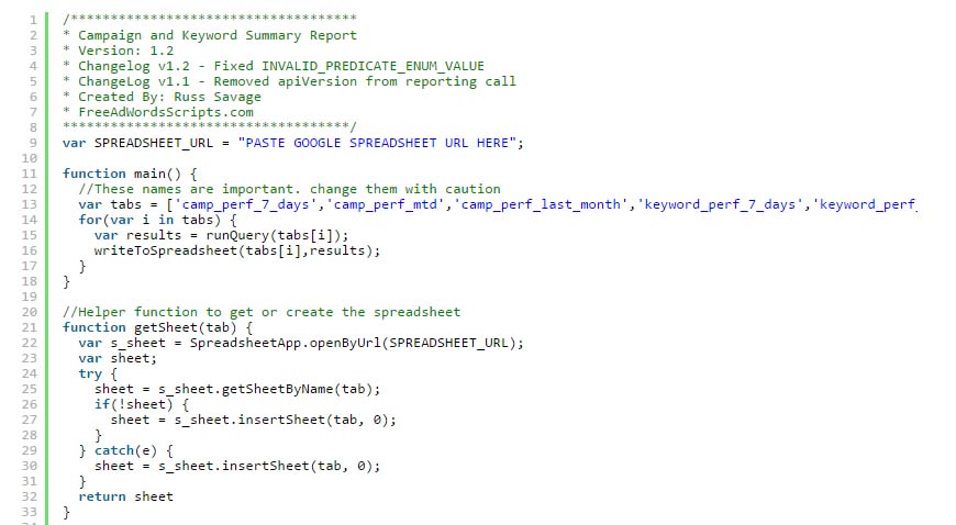 informe de rendimiento de palabras clave