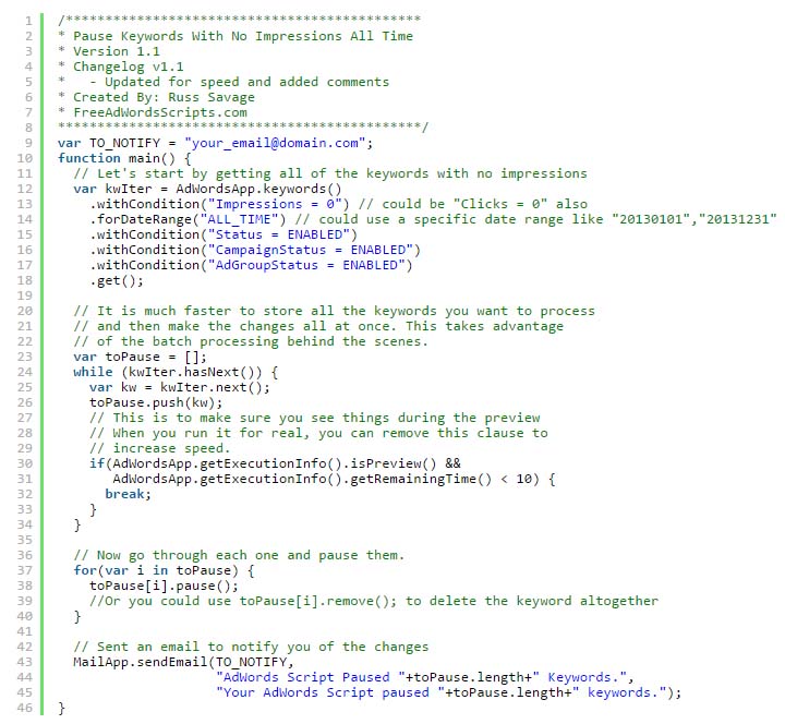 script para pausar keywords