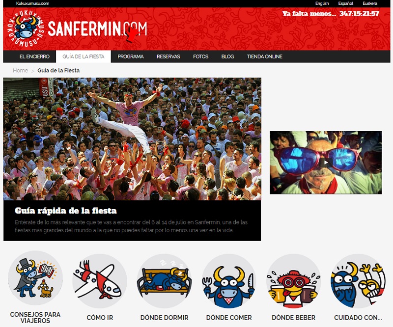 landing pages de fiestas veraniegas: Sanfermines