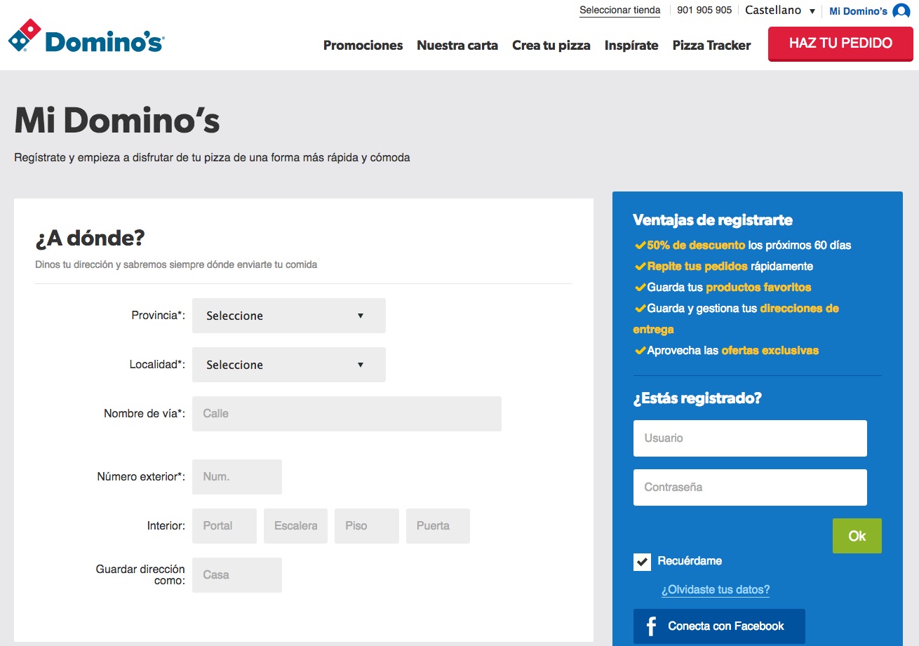 campañas de captación de registros: Domino's Pizza