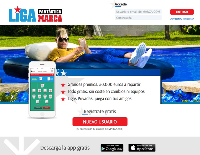 campañas de captación de registros: Liga fantástica Marca