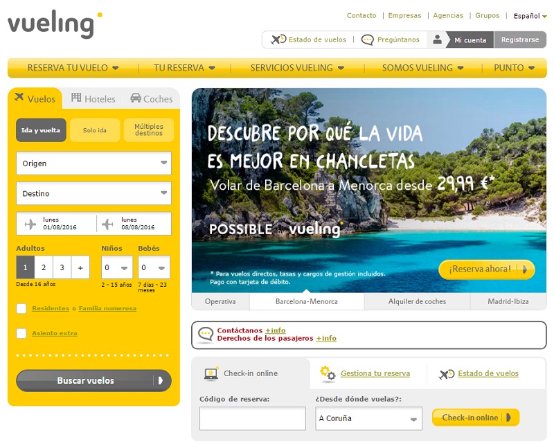 CTAs para mejorar la conversión: Vueling