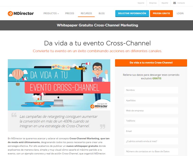 landing page de eventos de MDirector