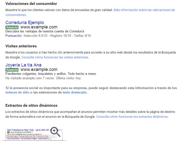 Extensiones automáticas de Adwords