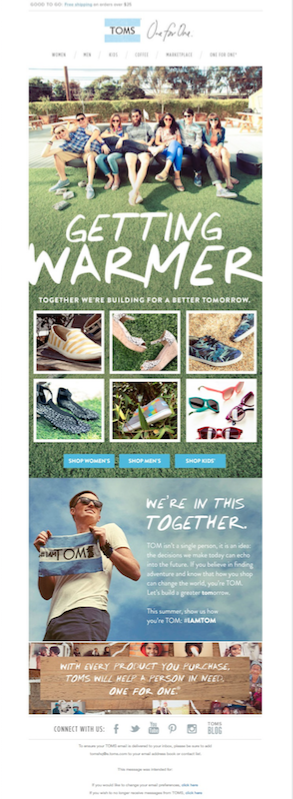 Ejemplos de súper campañas de email marketing: Toms