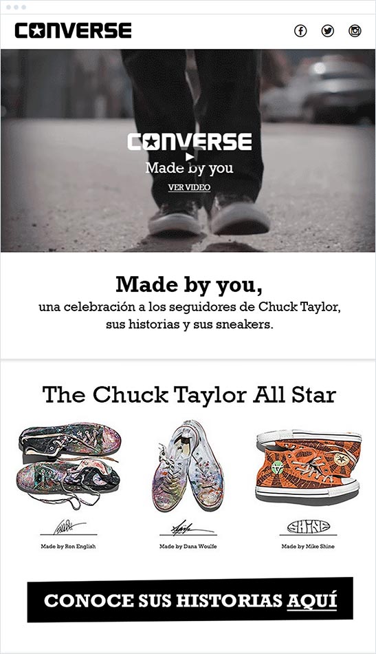 Ejemplos de súper campañas de email marketing : converse