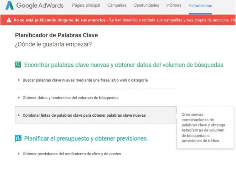 elegir las mejores keywords : Google Adwords Keyword Planner